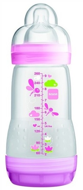 MAM Biberon 1er Age Anti-Colique 260ml Transparent Rose
